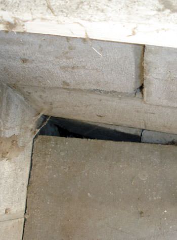 inward rotation of a foundation wall damaged by street creep in a garage in Staunton